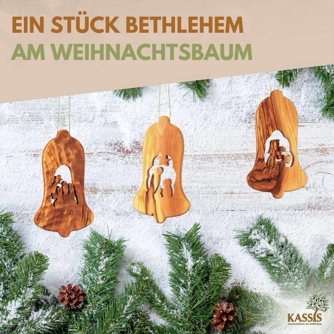 Weihnachtsdeko Baumschmuck Krippe 3er Set Glocke Anhänger - ohne Rinde-4