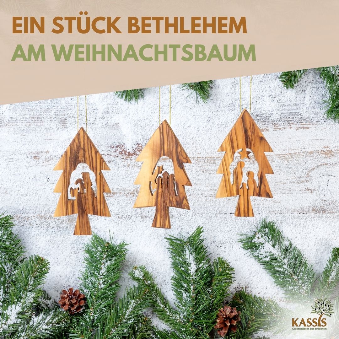 Weihnachtsdeko Baumschmuck Krippe 3er Set Tannenbaum Anhänger - ohne Rinde-4