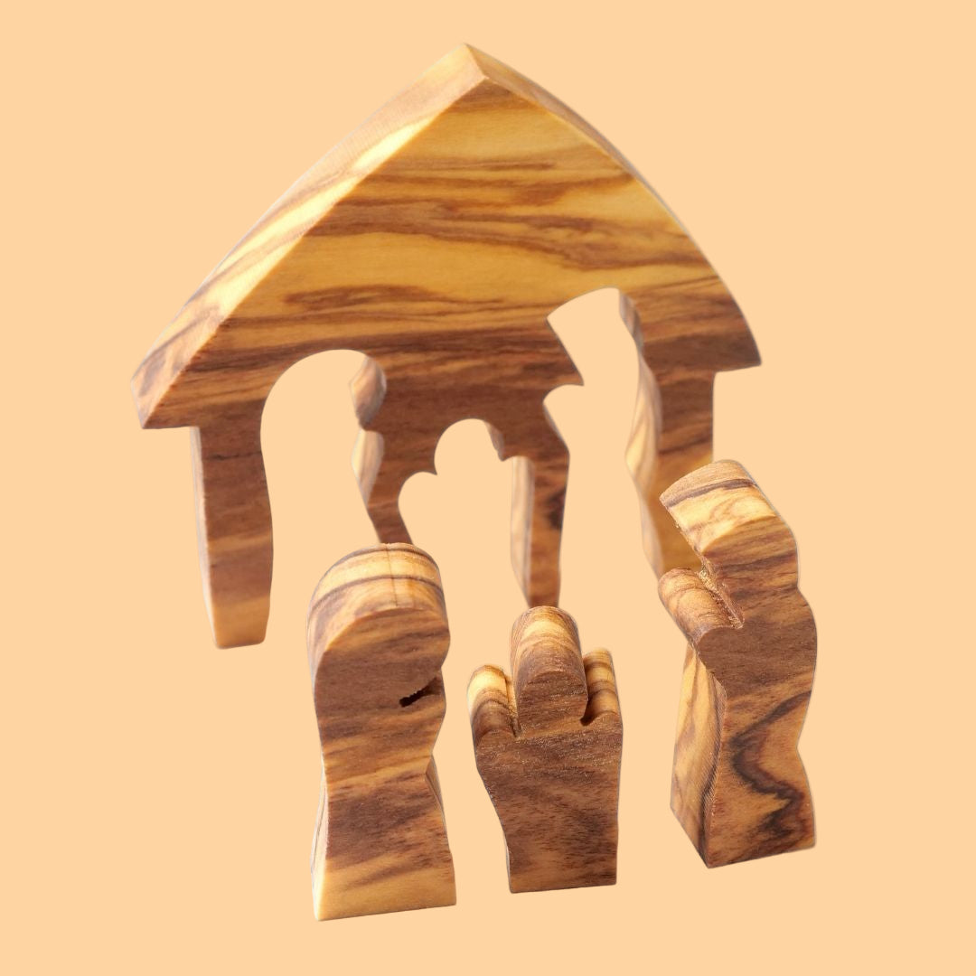 Weihnachtsdeko Krippe Puzzle ohne Rinde aus Olivenholz-0