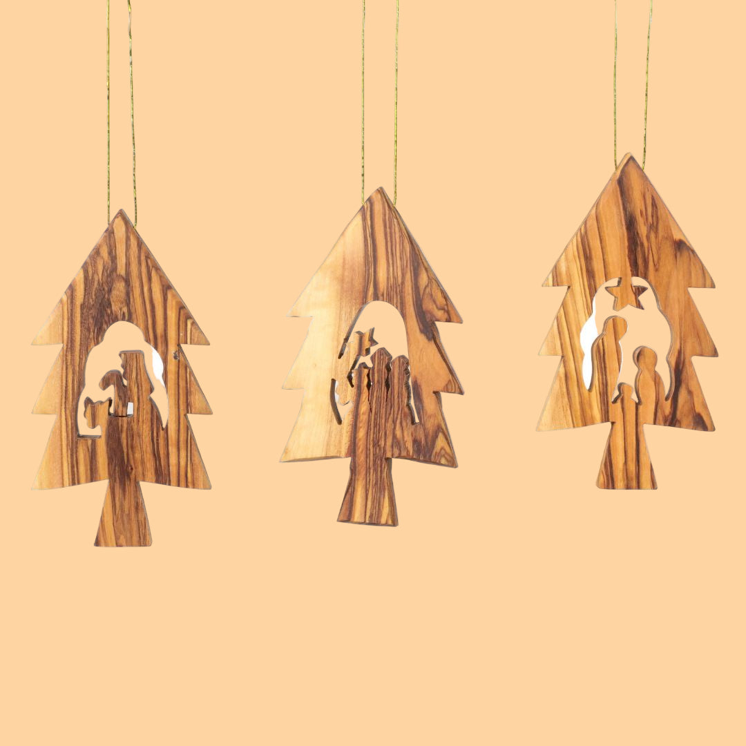 Weihnachtsdeko Baumschmuck Krippe 3er Set Tannenbaum Anhänger - ohne Rinde-0