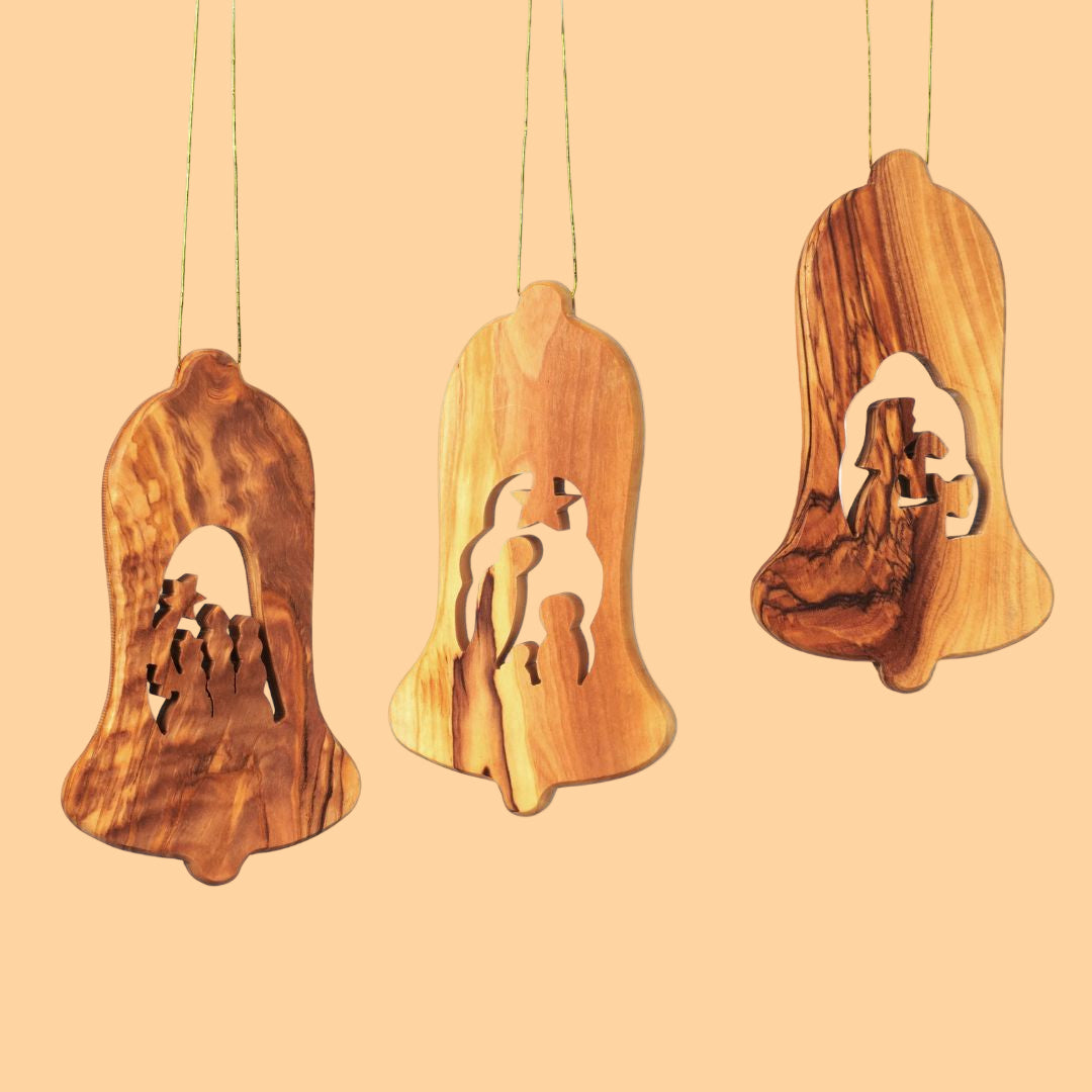 Weihnachtsdeko Baumschmuck Krippe 3er Set Glocke Anhänger - ohne Rinde-0