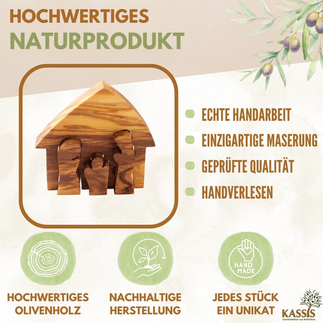 Weihnachtsdeko Krippe Puzzle ohne Rinde aus Olivenholz-1