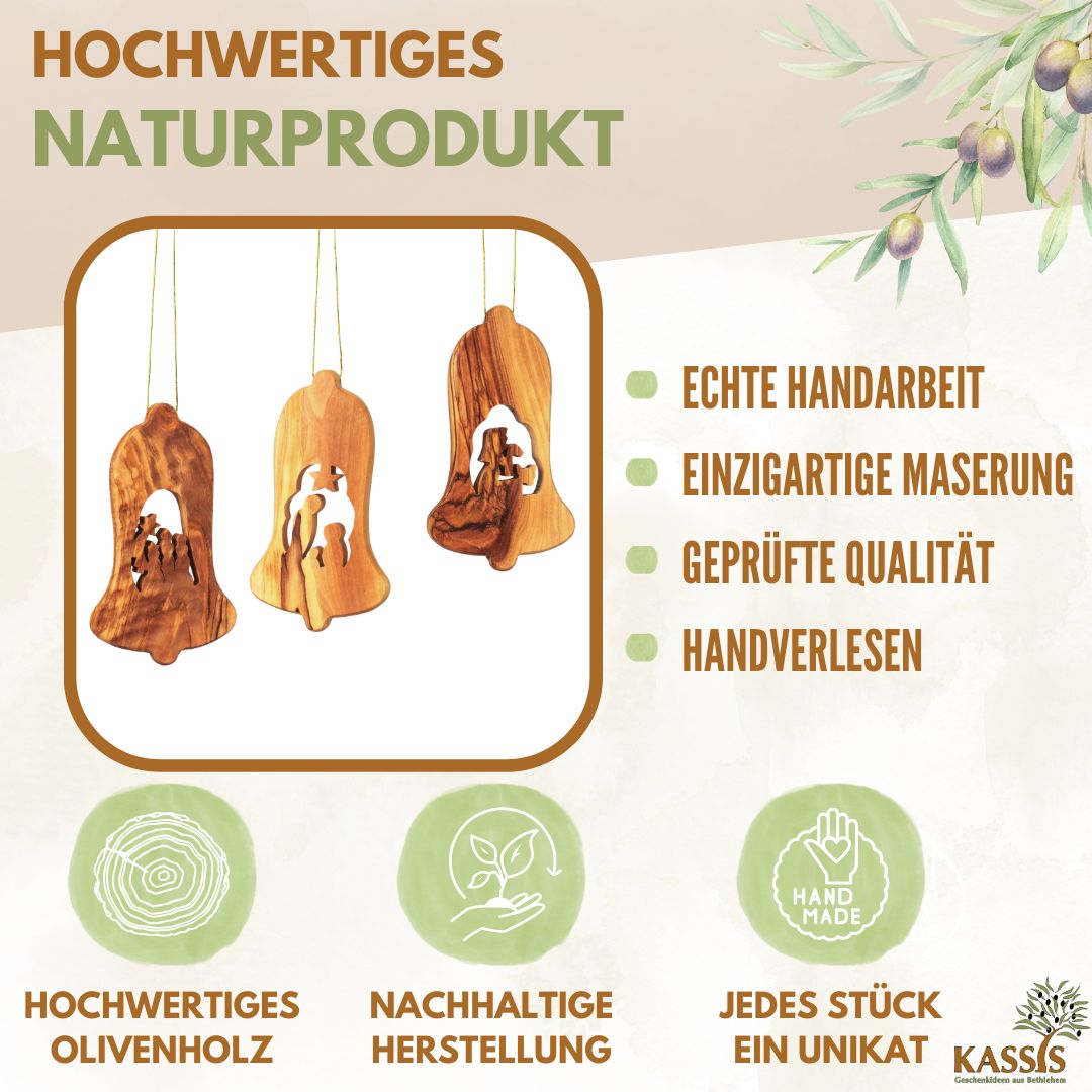 Weihnachtsdeko Baumschmuck Krippe 3er Set Glocke Anhänger - ohne Rinde-1