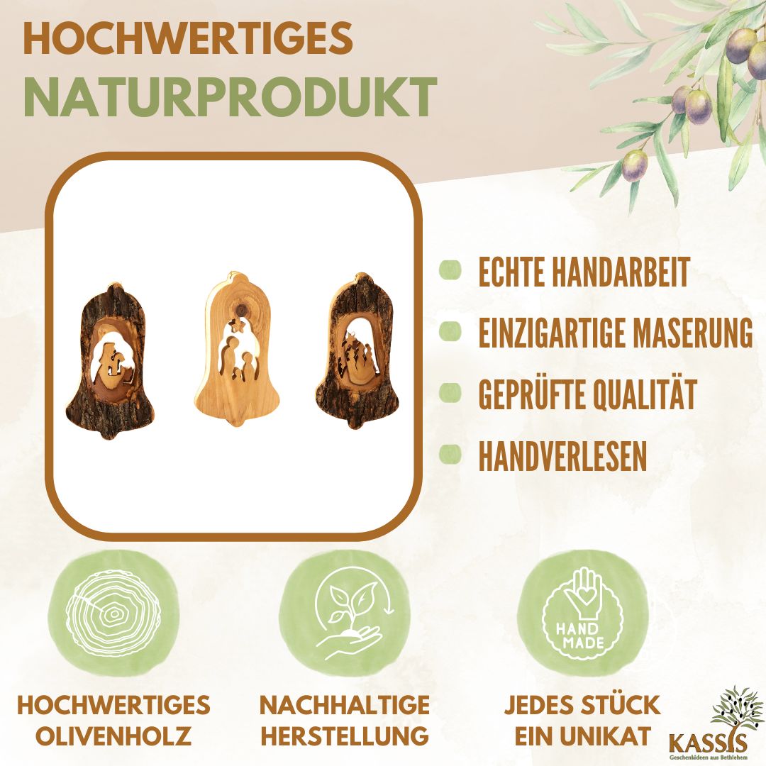 Weihnachtsdeko Baumschmuck Krippe in Glocke mit Rinde 3er Set-1