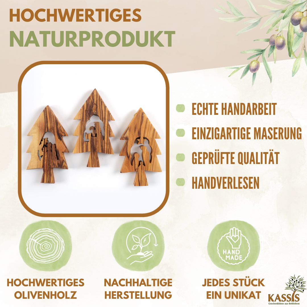 Weihnachtsdeko Baumschmuck Krippe 3er Set Tannenbaum Anhänger - ohne Rinde-1