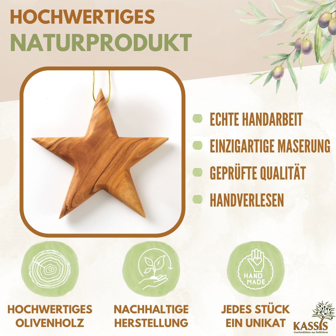 Weihnachtsdeko Baumschmuck Stern Anhänger aus Olivenholz-1