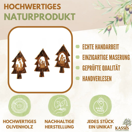 Weihnachtsdeko Baumschmuck Krippe im Tannenbaum mit Rinde 3er Set-1