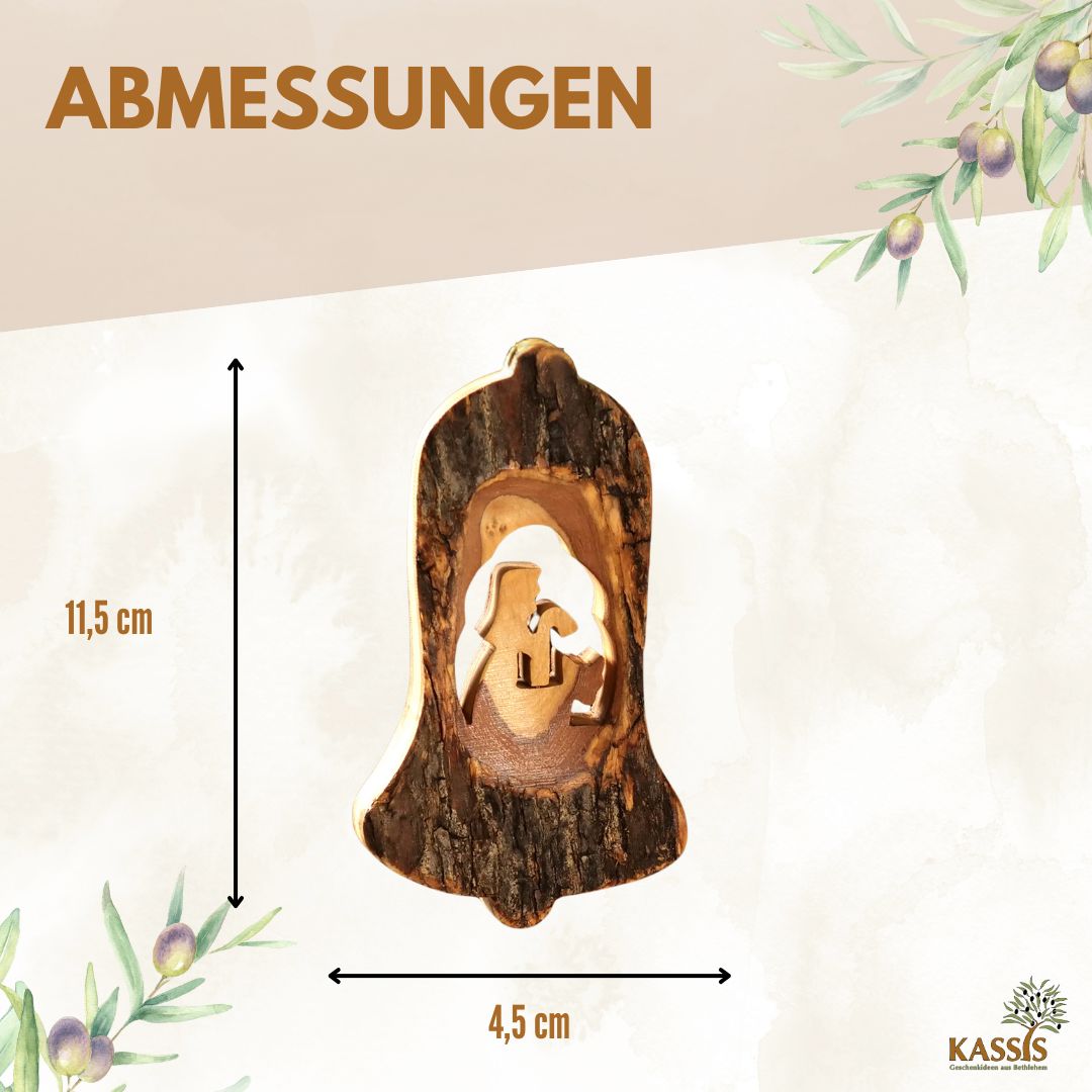 Weihnachtsdeko Baumschmuck Krippe in Glocke mit Rinde 3er Set-2