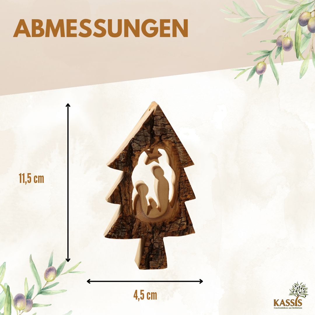 Weihnachtsdeko Baumschmuck Krippe im Tannenbaum mit Rinde 3er Set-2