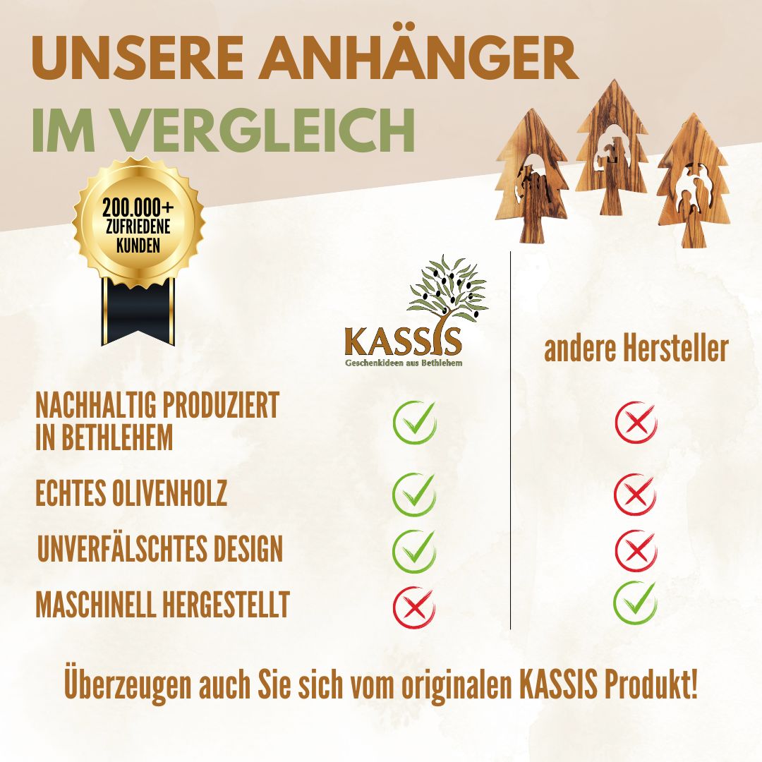 Weihnachtsdeko Baumschmuck Krippe 3er Set Tannenbaum Anhänger - ohne Rinde-3