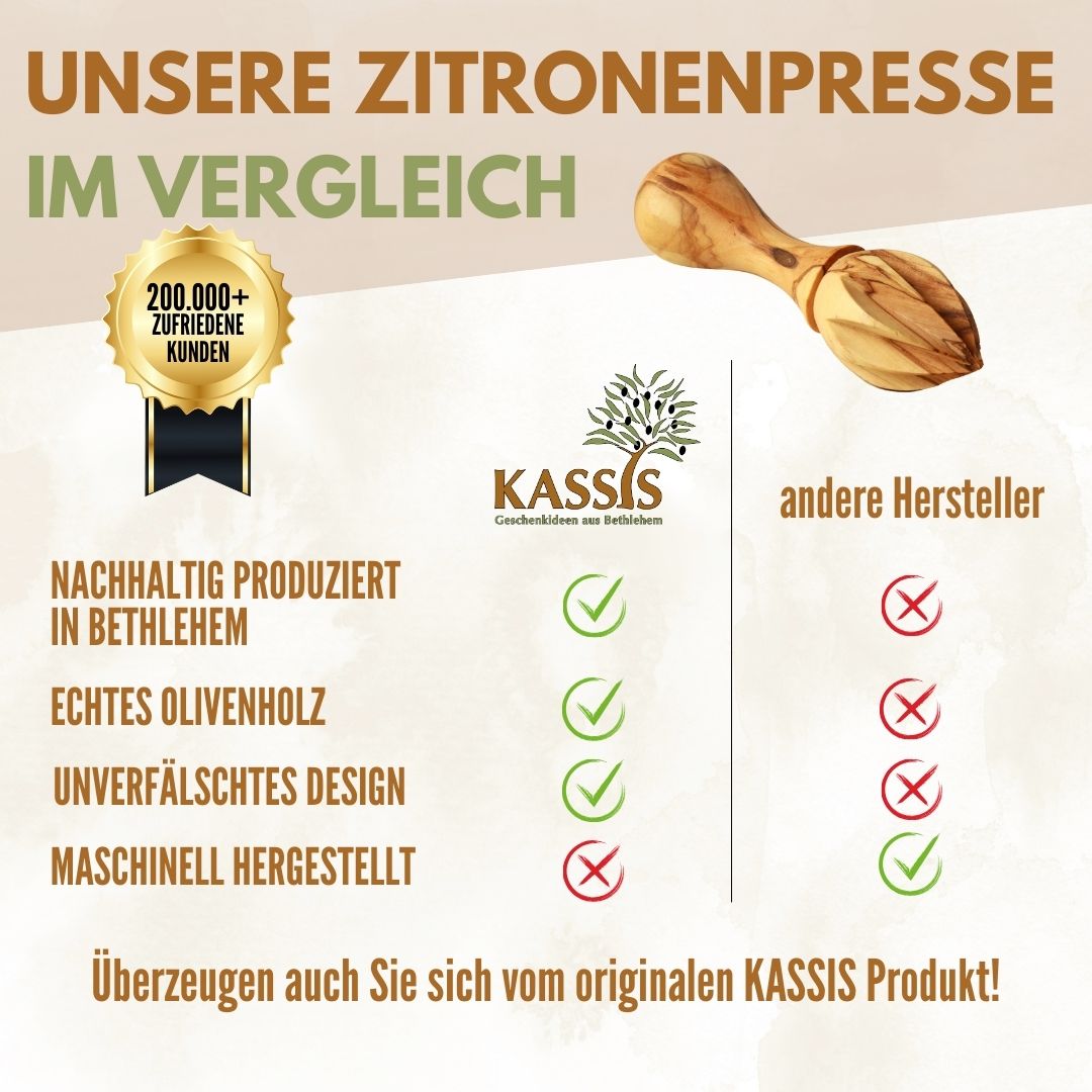 Zitronenpresse aus Olivenholz – handgefertigt in Bethlehem