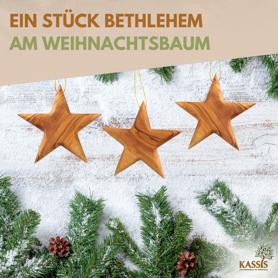 Weihnachtsdeko Baumschmuck Stern Anhänger aus Olivenholz-4