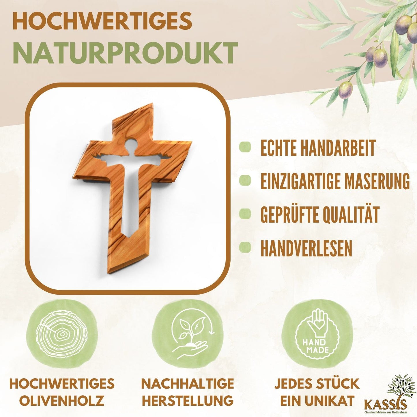Olivenholz Wandkreuz mit dem Auferstandenen Jesus-1