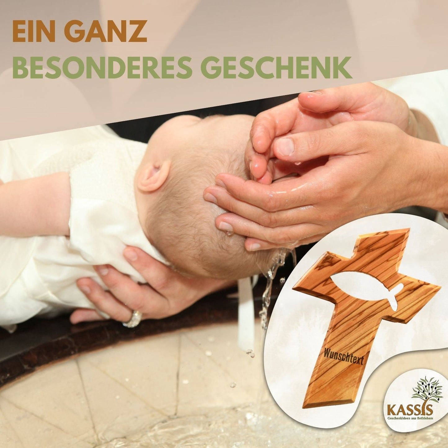 Wandkreuz aus Olivenholz mit Fischsymbol – handgeschnitzt in Bethlehem