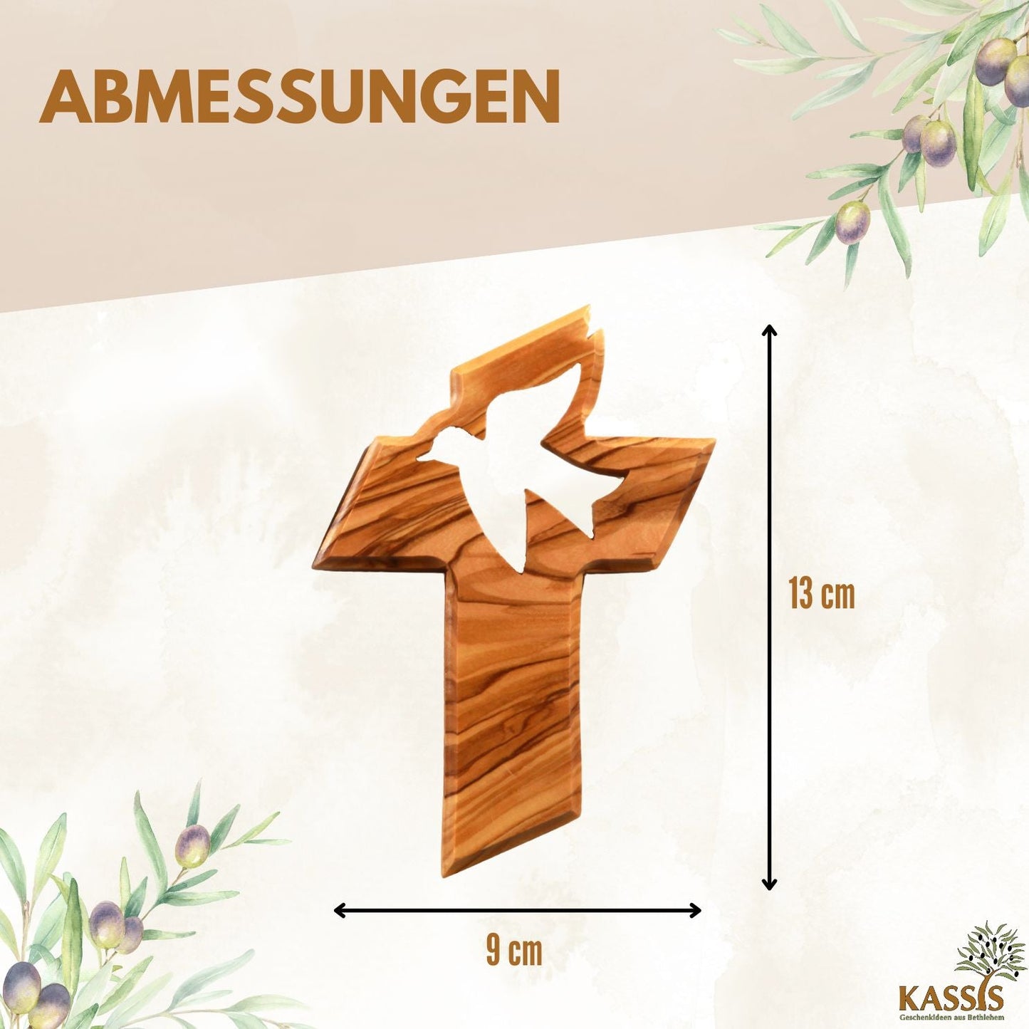 Olivenholz Wandkreuz mit Friedenstaube – handgeschnitzt in Bethlehem