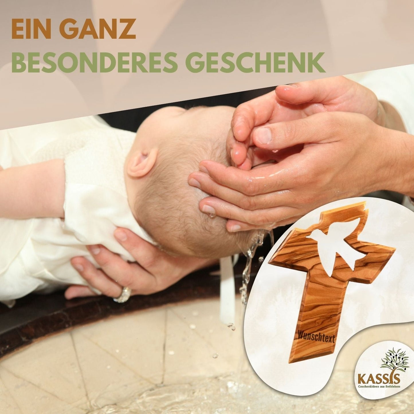 Olivenholz Wandkreuz mit Friedenstaube – handgeschnitzt in Bethlehem