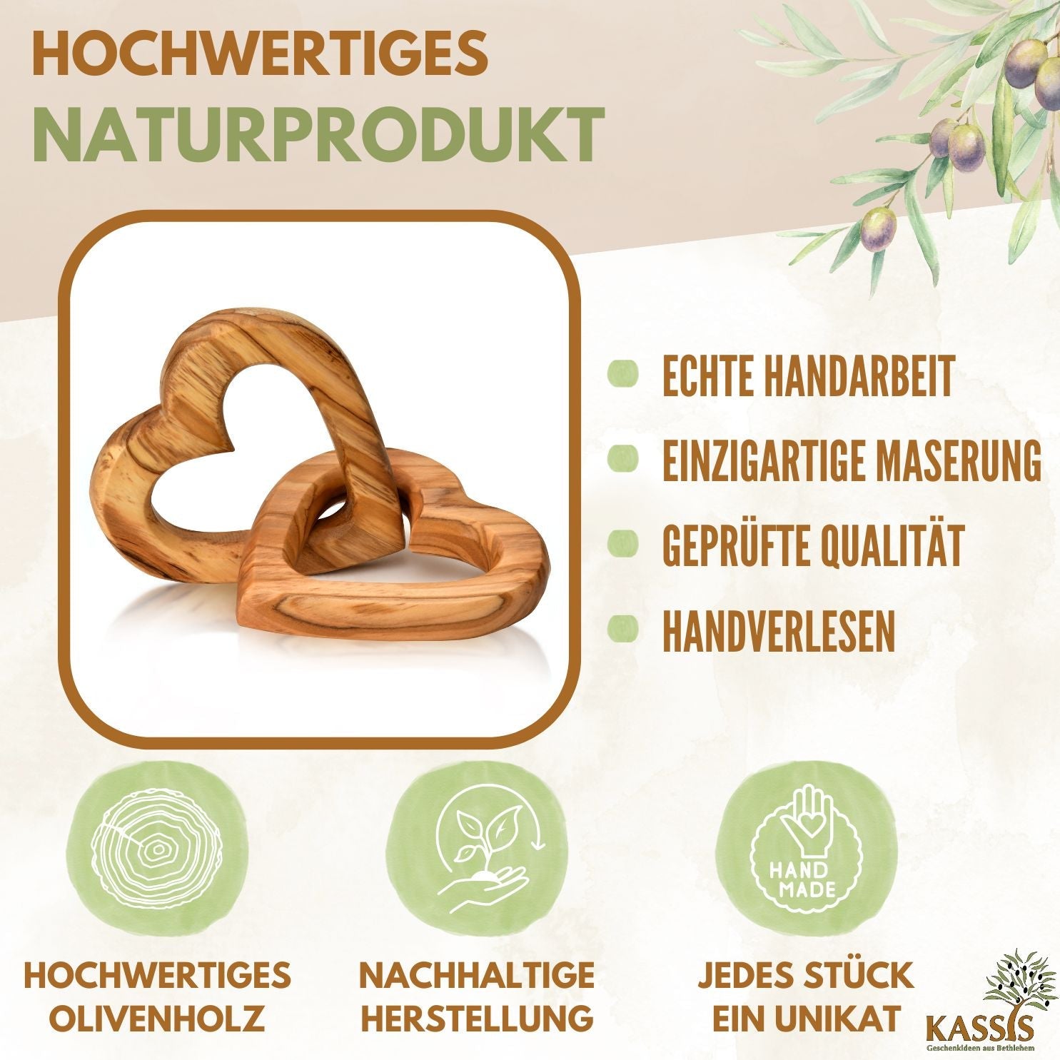 Olivenholz Verbundene Herzen schönes Geschenk zur Hochzeit Jubiläum Valentinstag-3