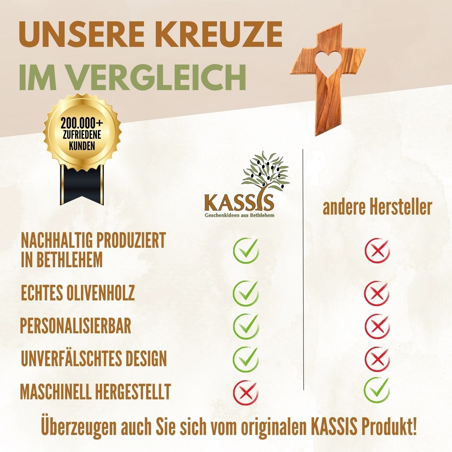 Olivenholz Wandkreuz mit Herz-3