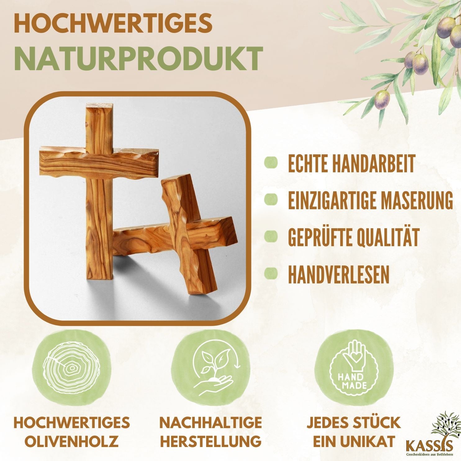 Schlichtes Wandkreuz aus Olivenholz-1