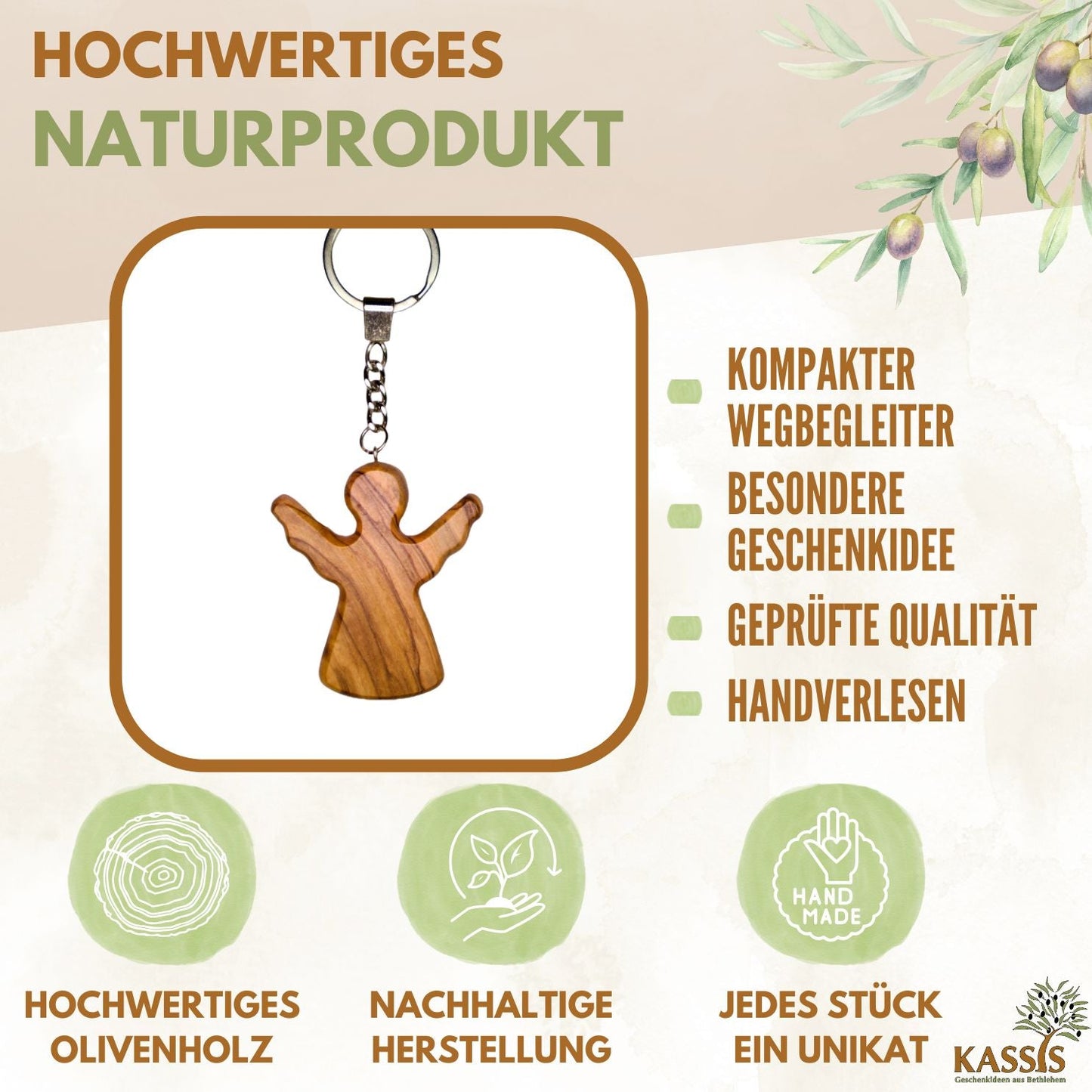 Schlüsselanhänger Handschmeichler Schutzengel aus Olivenholz-1