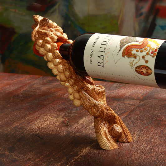Weinflaschenhalter „Weinrebe“ aus Olivenholz – handgefertigt in Bethlehem