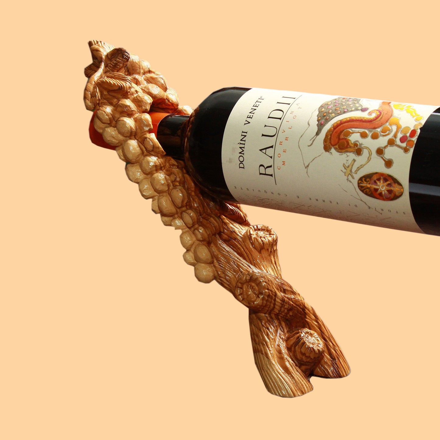 Weinflaschenhalter „Weinrebe“ aus Olivenholz – handgefertigt in Bethlehem