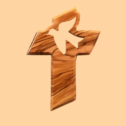 Olivenholz Wandkreuz mit Friedenstaube – handgeschnitzt in Bethlehem