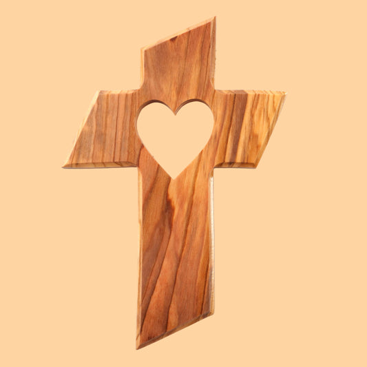 Olivenholz Wandkreuz mit Herz-0