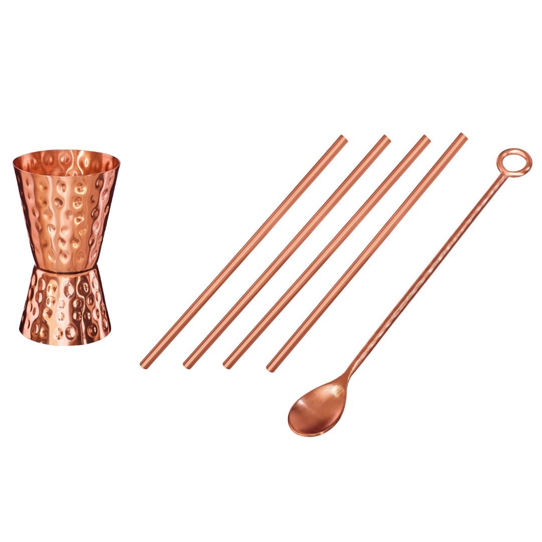Cocktail Zubehör Set, 6-teilig mit Barlöffel, 30/50 ml Messbecher und Strohhalmen-0